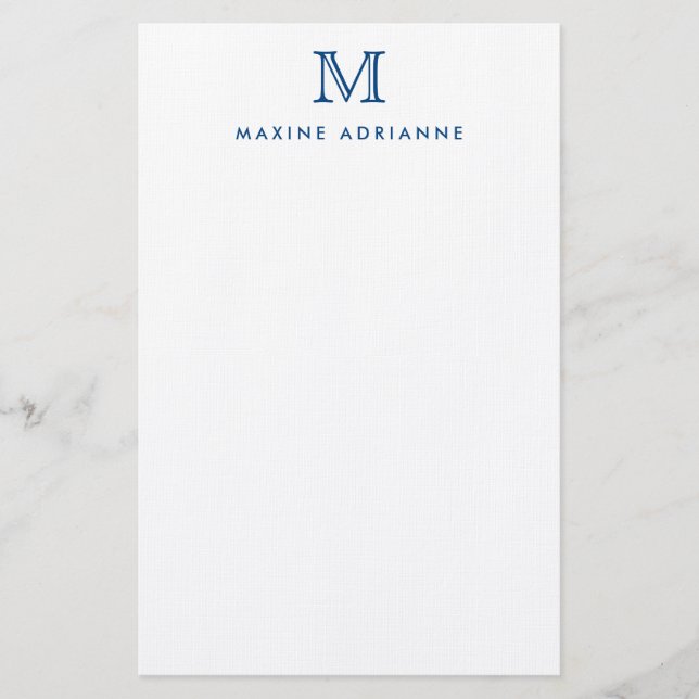 Einfache moderne Elegant Navy Blue Monogram Initia Briefpapier (Vorderseite)