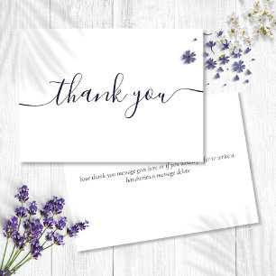 Einfache moderne Elegant Navy Blue Script Dankeskarte