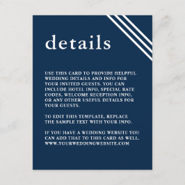 Einfache, moderne Elegant Navy Blue Wedding Detail Begleitkarte