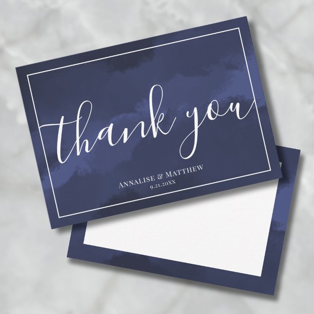 Einfache moderne Elegant Wedding Navy Blue Dankeskarte (Simple Modern Elegant Wedding Navy Blue Thank You Card)