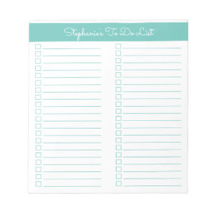 Einfache moderne Elegante Aqua Zwei Spalten Checkl Notizblock