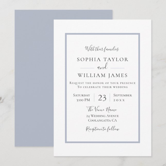 Einfache moderne, elegante Blue Border Script Hoch Einladung (Vorne/Hinten)
