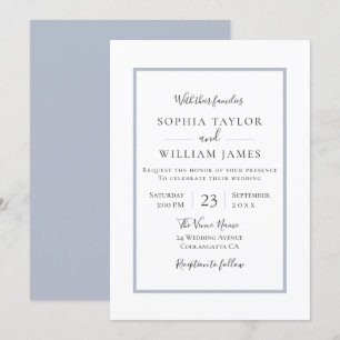 Einfache moderne, elegante Blue Border Script Hoch Einladung