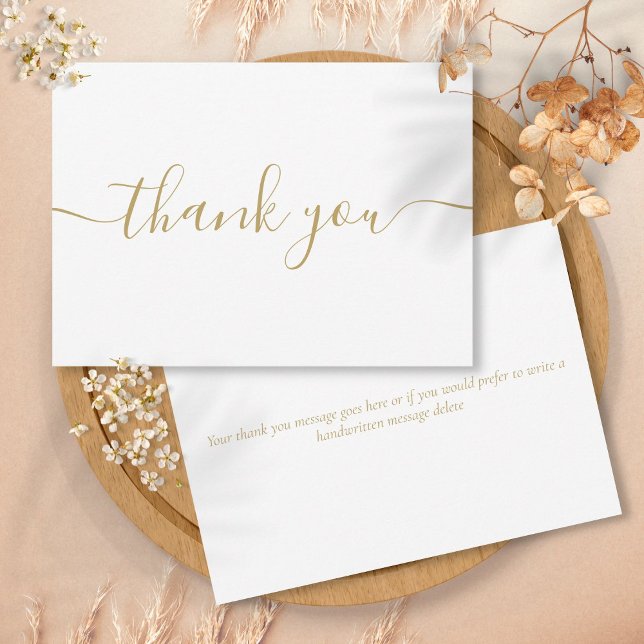 Einfache moderne Elegante Chic Gold Script Dankeskarte (Simple Modern Elegant Chic Gold Script Thank You Card)