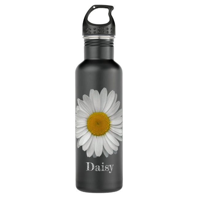Einfache moderne elegante Daisy-Blume mit Namen Edelstahlflasche (Vorderseite)