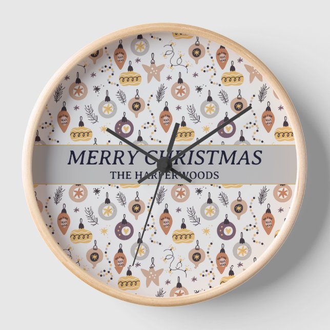 Einfache moderne Elegante dekorative Weihnachtsfam Uhr (Vorderseite)
