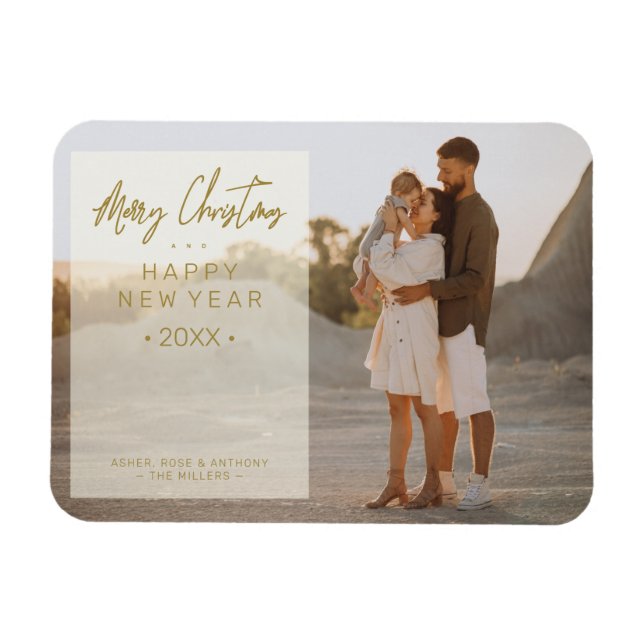 Einfache moderne Elegante Foto Weihnachts-Foto-Fam Magnet (Horizontal)
