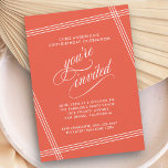 Einfache moderne Elegante Geburtstagsparty Einladu Einladung<br><div class="desc">Dieses elegante und schlichte Hotel mit zeitgenössischem Flair besticht durch seine weiß gekleideten Linien, die den Text auf einem angesagten, orangen Hintergrund abbilden. Der "You're geladene" Text in hübschen Skript-Schnörkeln wird vorsätzlich vorgestellt, um Ihren geladenen Gästen ein besonderes Gefühl zu geben. Bearbeiten Sie die Party-Details mit Ihren Angaben. Hier als...</div>