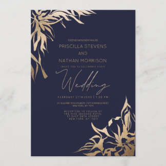 Einfache moderne Elegante Goldflora Hochzeit Einladung