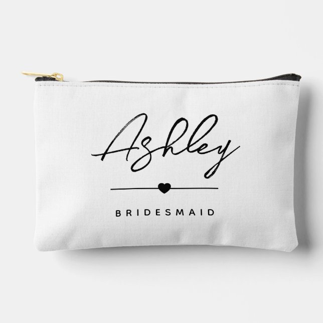 Einfache moderne Elegante Name der Bridesmaid Zubehörtasche (Vorderseite)