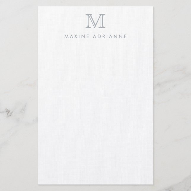 Einfache moderne, elegante Silver Gray Monogram Briefpapier (Vorderseite)