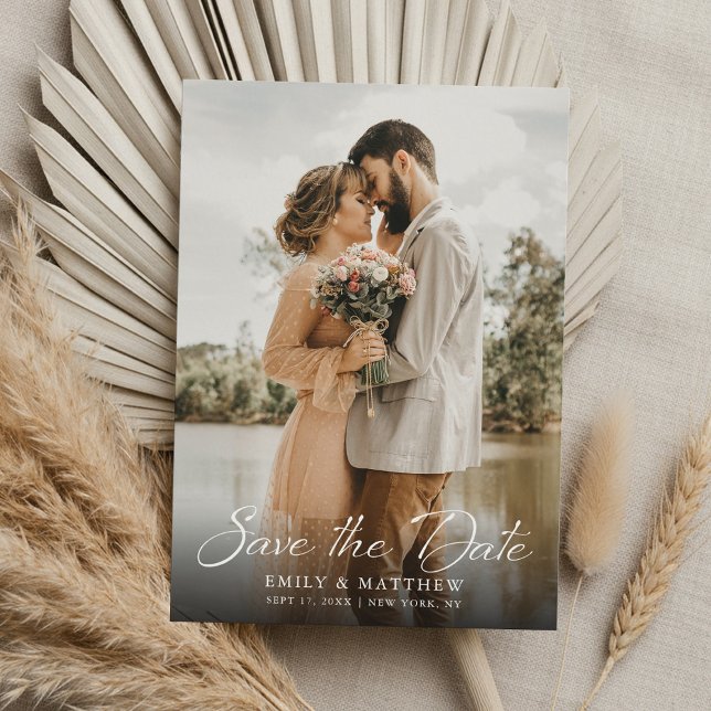 Einfache moderne elegante Skript-Foto-Hochzeit Save The Date (Von Creator hochgeladen)
