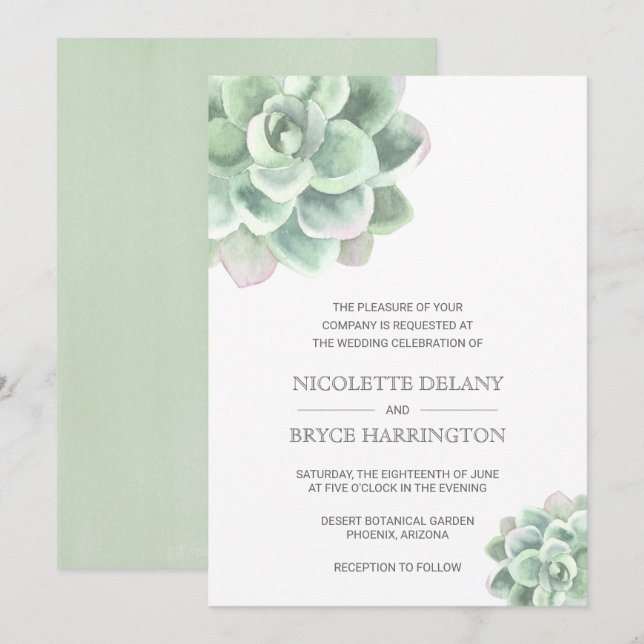 Einfache moderne Elegante Sukkulente Hochzeit Einladung (Vorne/Hinten)
