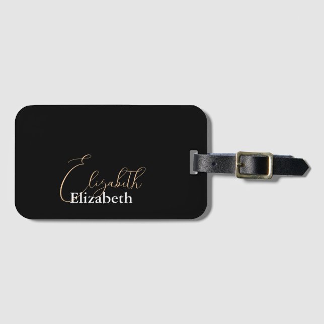 Einfache moderne Elegante Vorname Schwarz und Weiß Gepäckanhänger (Vorderseite (Horizontal))