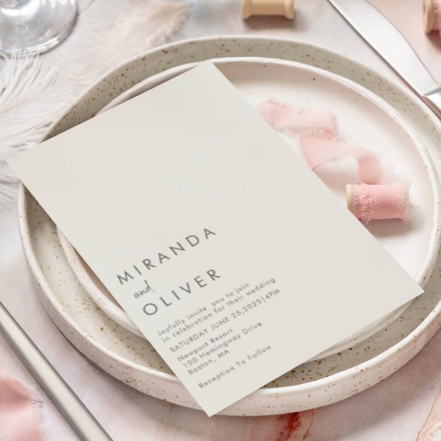 Einfache moderne Elfenbeinmonogramm-Hochzeit Einladung (Von Creator hochgeladen)