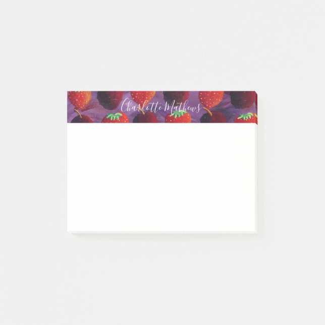 Einfache moderne Erdbeeren und Pflaumen Frucht Post-it Klebezettel (Vorderseite)