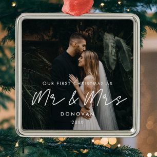 Einfache Moderne Erste Weihnachten als Mr. & Mrs. Ornament Aus Metall