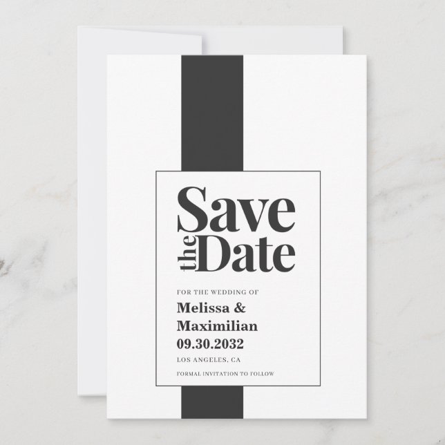 Einfache moderne, fett schwarz-weiß minimale Hochz Save The Date (Vorderseite)