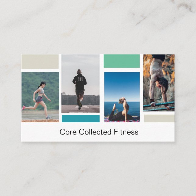 Einfache moderne Fitness mit vier Fotolagen Visitenkarte (Vorderseite)
