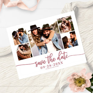 Einfache moderne Foto-Collage Hochzeit Save The Da Postkarte