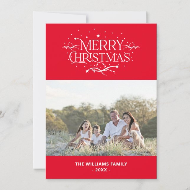 Einfache, moderne Foto-Familie Frohe Weihnachten (Vorderseite)