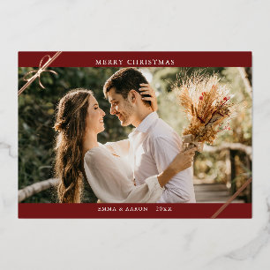 Einfache moderne Foto Gold Fow Bow Holiday Card Folien Feiertagskarte