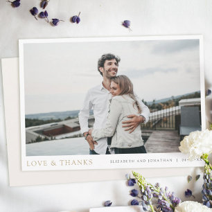 Einfache moderne Foto Gold Liebe und Dank Hochzeit Dankeskarte
