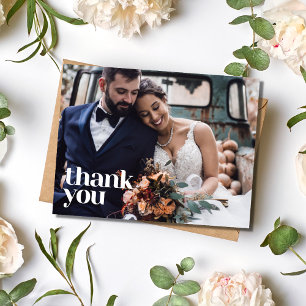 Einfache moderne Foto-Hochzeit Danke Postkarte