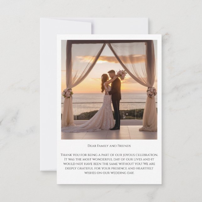 Einfache moderne Foto Hochzeit Dankeschön Karte (Rückseite)
