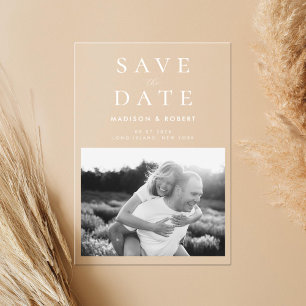 Einfache moderne Foto-Hochzeit Save The Date Acryleinladungen