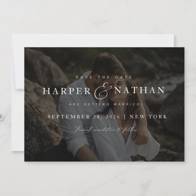 Einfache moderne Foto-QR-Code-Hochzeit Save The Date (Vorderseite)