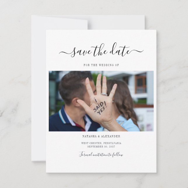 Einfache moderne Foto-Skripte Save the Date (Vorderseite)