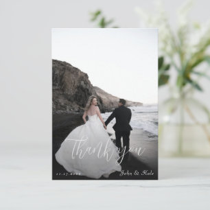 Einfache moderne Foto-Skriptrahmen-Hochzeit Dankeskarte