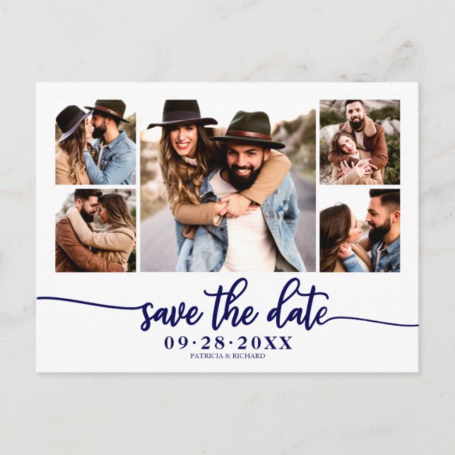 Einfache, moderne Fotocollage-Hochzeit spart das D Postkarte (Vorderseite)