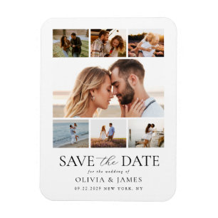 Einfache moderne Fotokollektion Hochzeit speichern Magnet