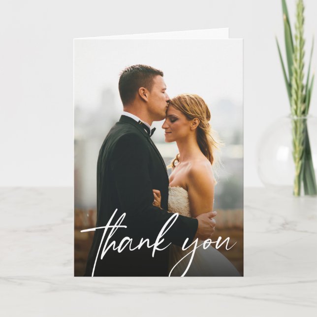Einfache moderne Fotos für 2 Hochzeiten Dankeskarte (Vorderseite)