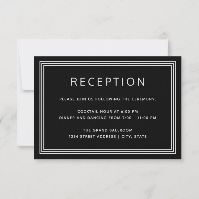 Einfache moderne Frame Elegante Black Empfang Card RSVP Karte (Vorderseite)