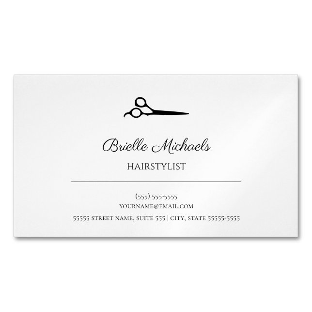 Einfache moderne Friseurschere Friseurstylistin Magnetische Visitenkarte (Vorderseite)