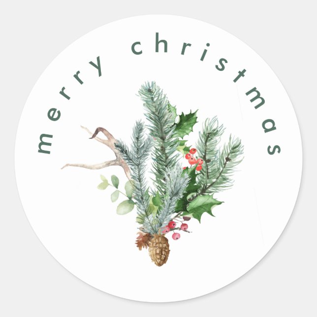 Einfache moderne frohe Weihnachtsschnee Weiß Runder Aufkleber (Vorderseite)