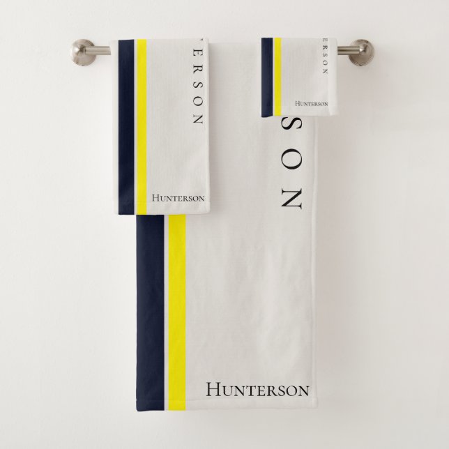 Einfache moderne, gelbe, schwarz-weiße Küste Badhandtuch Set (Insitu)