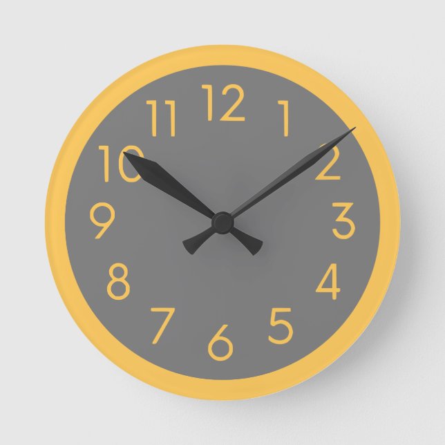 Einfache moderne, gelbe und graue Küche Runde Wanduhr (Vorderseite)