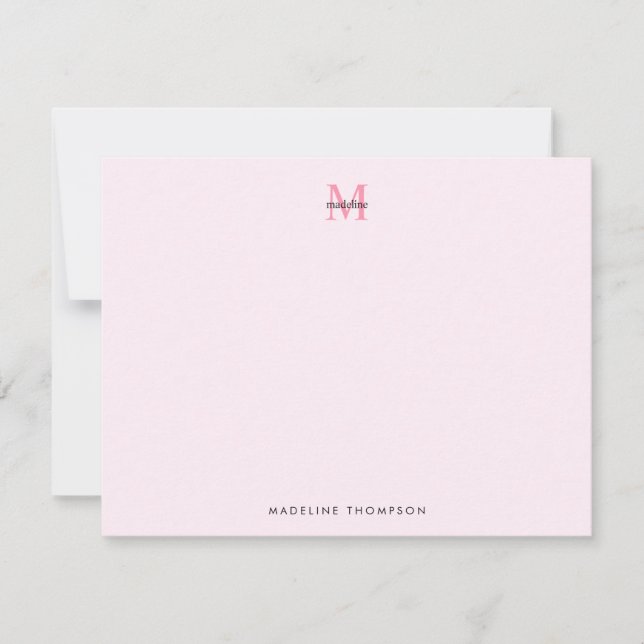 Einfache moderne Girl-Pink-Monogramm Mitteilungskarte (Vorderseite)