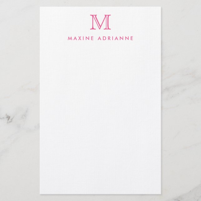 Einfache moderne Girly Blush Pink Monogram Initial Briefpapier (Vorderseite)