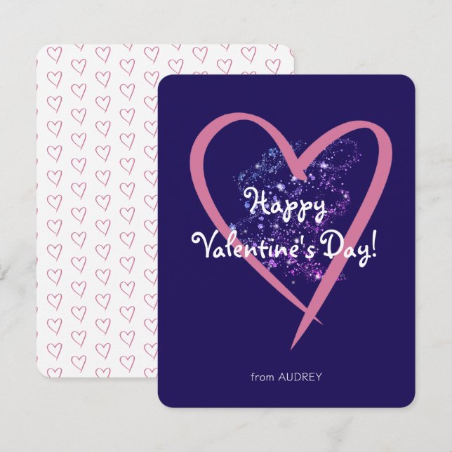 Einfache moderne Glitzer-Klasse Valentinstag Mitteilungskarte (Vorne/Hinten)