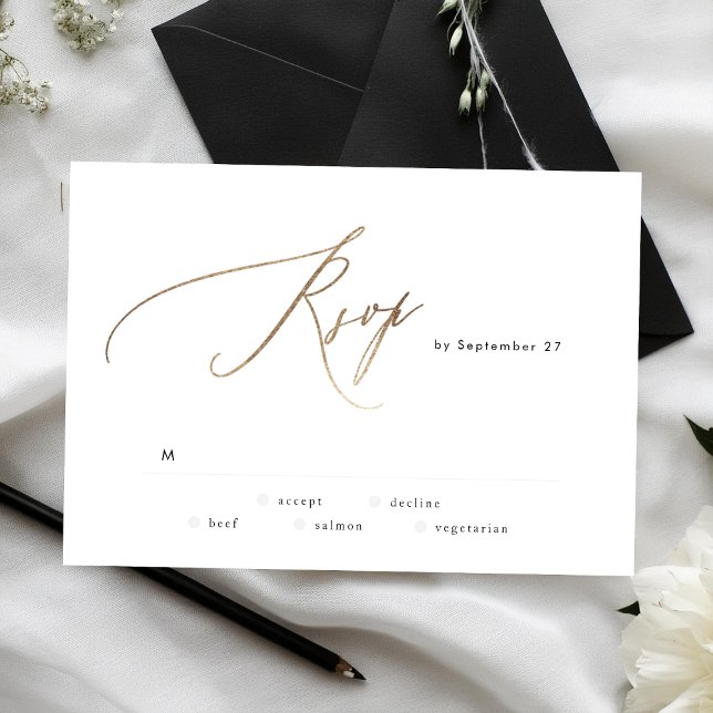 Einfache moderne Gold Calligraphy Wedding RSVP Car (Von Creator hochgeladen)