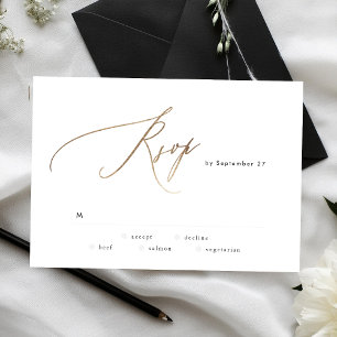 Einfache moderne Gold Calligraphy Wedding RSVP Car Karte