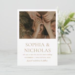 Einfache moderne Gold-Foto-Hochzeit Save The Date