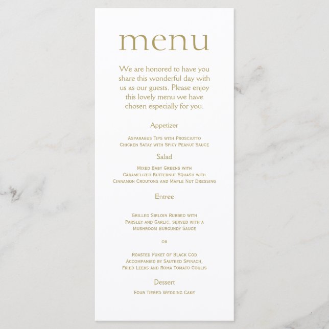 Einfache moderne Gold Metallic Wedding Menu Menükarte (Vorderseite)