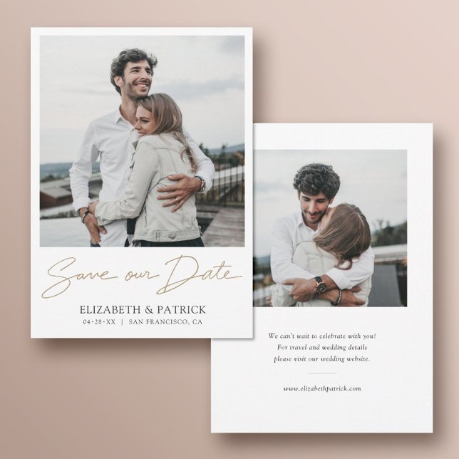 Einfache moderne Gold Script 2 Foto Hochzeit Save The Date (Von Creator hochgeladen)