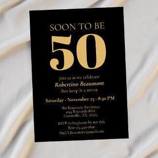 Einfache moderne Gold Überraschung 50. Geburtstags Einladung